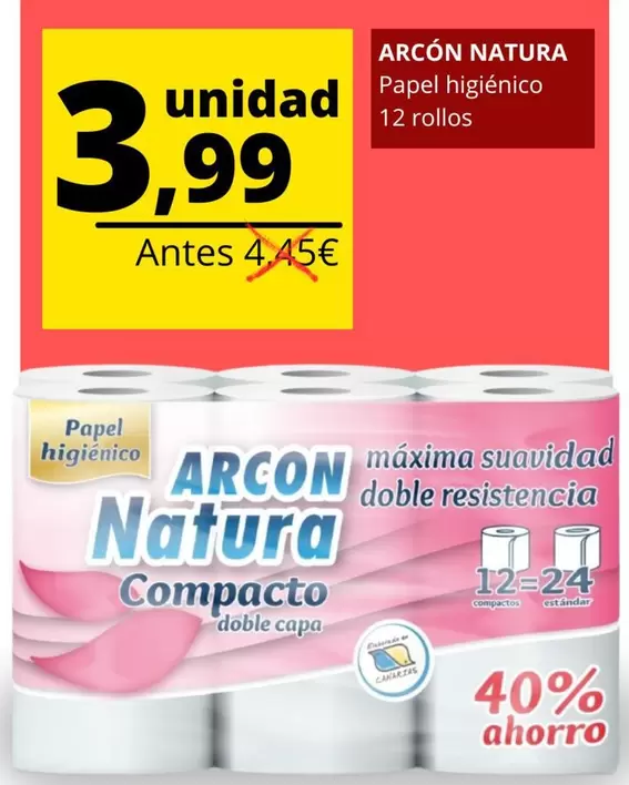 Oferta de Arcón Natura - Papel Higienico por 3,99€ en Supermercados Tu Alteza