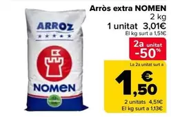 Oferta de Nomen - Arroz Extra por 3,01€ en Carrefour