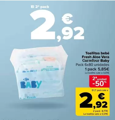 Oferta de Carrefour Baby - Toallitas Bebe Fresh Aloe Vera   por 5,85€ en Carrefour