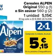 Oferta de Alpen - Cereales Original 550 G (1)  O Sin Azucar 560 G (2) por 5,15€ en Carrefour