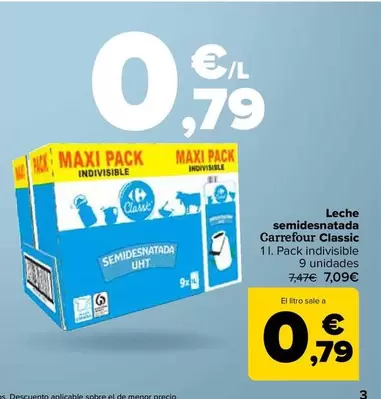 Oferta de Carrefour - Leche Semidesnatada Classic por 7,09€ en Carrefour