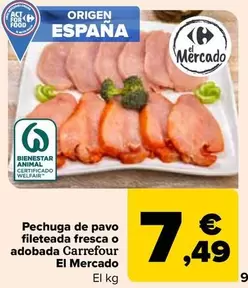 Oferta de Carrefour - Pechuga De Pavo Fileteada Fresca O Adobada El Mercado por 7,49€ en Carrefour