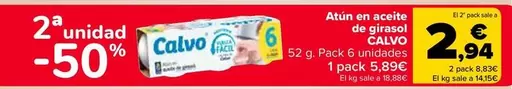 Oferta de Calvo - Atun En Aceite De Girasol por 5,89€ en Carrefour