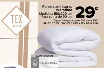 Oferta de Tex Home - Relleno Antiacaros Microfibra por 29€ en Carrefour