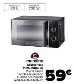 Oferta de Mandine - Microondas Mmo20bm-20 por 59€ en Carrefour