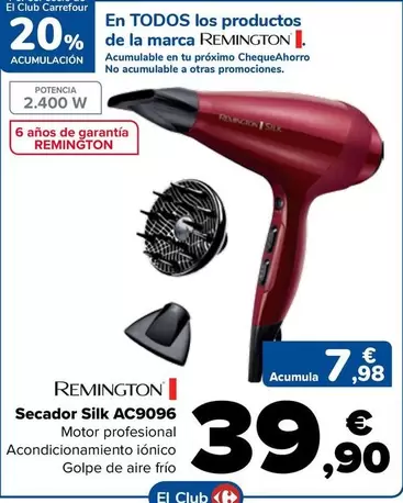 Oferta de Remington - Secador Silk AC9096 por 39,9€ en Carrefour