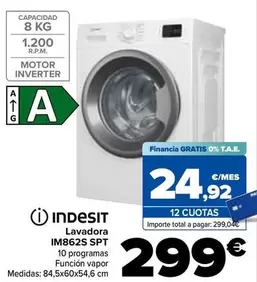 Oferta de Indesit - Lavadora  Im862s Spt por 299€ en Carrefour