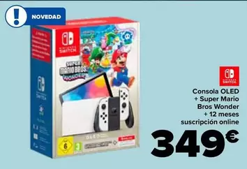 Oferta de Nintendo SWITCH  - Consola Oled  + Super Mario Bros Wonder + 12 Meses  por 349€ en Carrefour