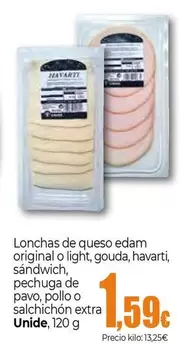 Oferta de Unide - Lonchas De Queso Edam Original O Light por 1,59€ en Unide Market