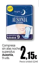 Oferta de Ausonia - Compresa Sin Alas Noche Superplus por 2,15€ en Unide Market