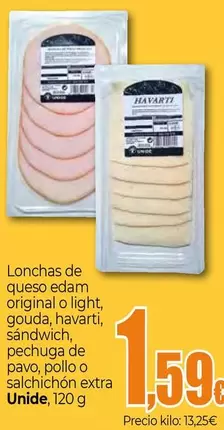 Oferta de Unide - Lonchas De Queso Edam Original O Light por 1,59€ en UNIDE Alimentación