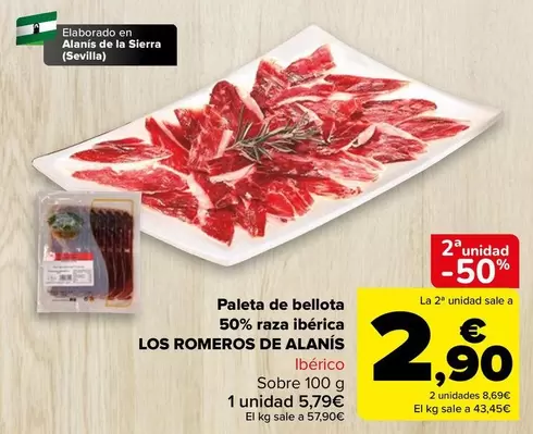 Oferta de Sierra - Paleta De Bellota 50% Raza Iberica por 5,79€ en Carrefour