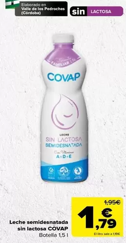 Oferta de Covap - Leche semidesnatada sin lactosa por 1,79€ en Carrefour