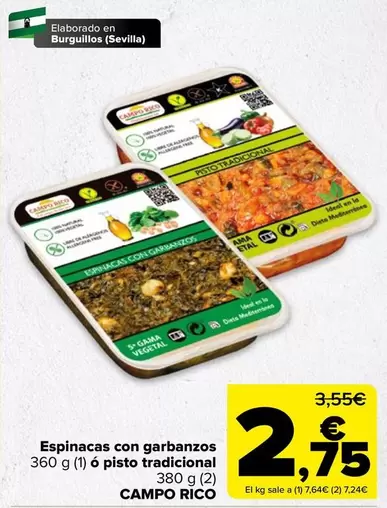 Oferta de Campo Rico - Espinacas Con Garbanzos O Pisto Tradicional por 2,75€ en Carrefour