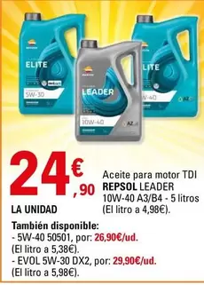 Oferta de Repsol - Leader Aceite Para Motor TDI  por 24,9€ en E.Leclerc