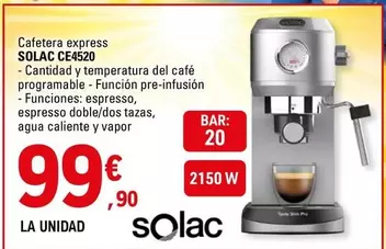 Oferta de Solac - Cafetera Express CE4520 por 99,9€ en E.Leclerc