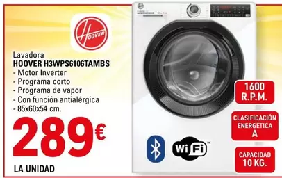 Oferta de Hoover - Lavadora H3WPS6106TAMBS  por 289€ en E.Leclerc