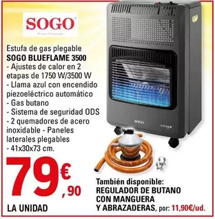 Oferta de Sogo - Blueflame 3500 Estufa De Gas Plegable por 79,9€ en E.Leclerc