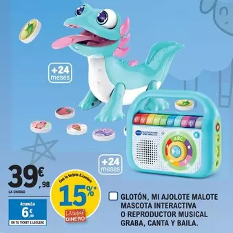 Oferta de Vtech - Glotón, Mi Ajolote Malote Mascota Interactiva O Reproductor Musical Graba, Canta Y Baila por 39,98€ en E.Leclerc