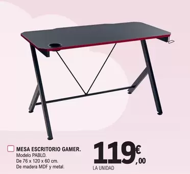 Oferta de Mesa Escritorio Gamer por 119€ en E.Leclerc