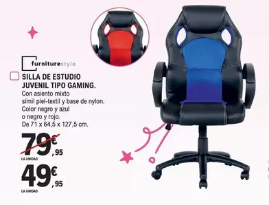 Oferta de Furniturestyle - Silla De Estudio Juvenil Tipo Gaming por 49,95€ en E.Leclerc