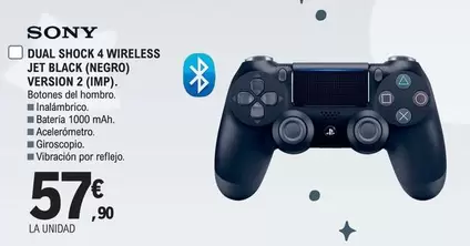 Oferta de Sony - Dual Shock 4 Wireless Jet Black (Negro) Version 2 (IMP) por 57,9€ en E.Leclerc