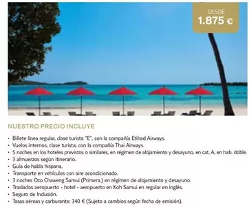 Oferta de Thai - Nuestro Precio Incluye por 1875€ en Tui Travel PLC