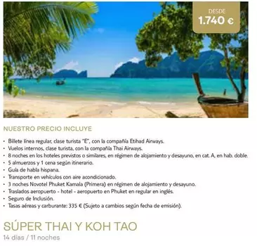 Oferta de Thai - Nuestro Precio Incluye por 1740€ en Tui Travel PLC