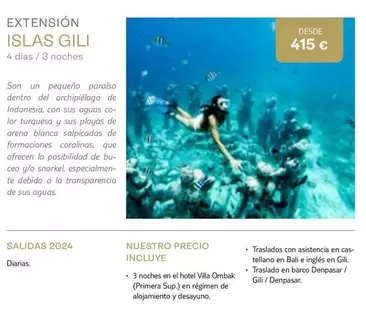 Oferta de Travelplan - Extension Islas Gill por 415€ en Tui Travel PLC