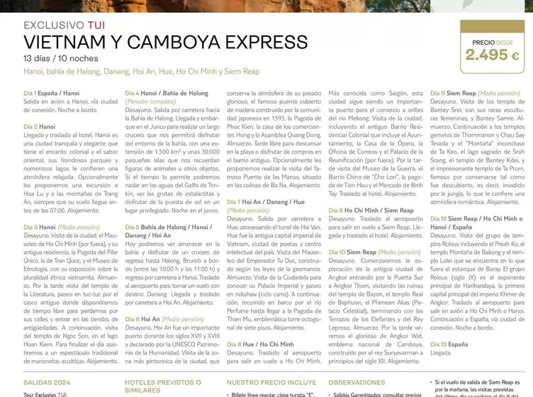 Oferta de Vietnam Y Camboya Express por 2495€ en Tui Travel PLC