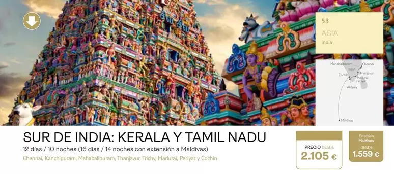 Oferta de Sur De India: Kerala Y Tamil Nadu por 2,1€ en Tui Travel PLC