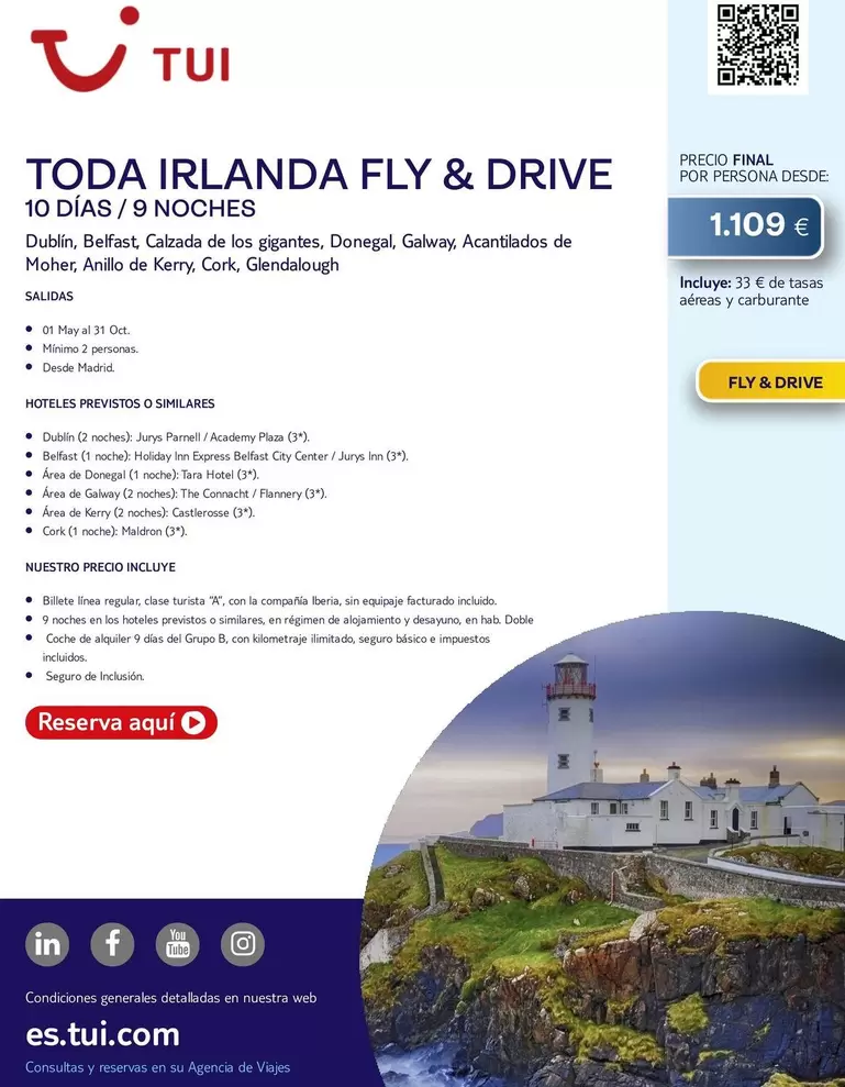 Oferta de Express - Toda Irlanda Fly & Drive por 1109€ en Tui Travel PLC