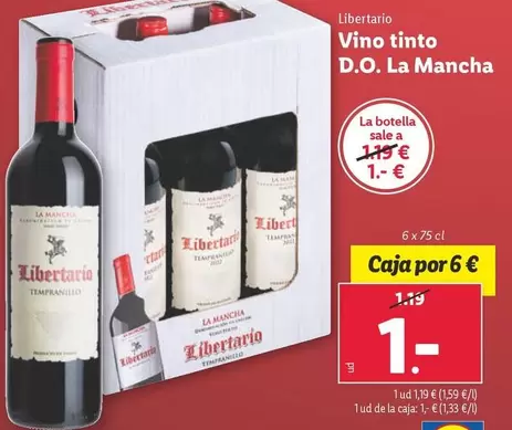 Oferta de La mancha - Vino Tinto D.o. La Mancha por 1€ en Lidl