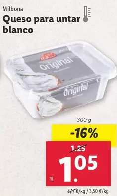 Oferta de Milbona - Queso Para Untar Blanco por 1,05€ en Lidl