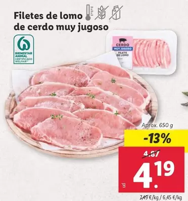 Oferta de Filetes De Lomo De Cerdo Muy Jugoso por 4,19€ en Lidl