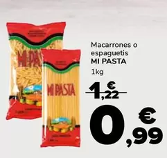 Oferta de Mi Pasta - Macarrones O Espaguetis por 0,99€ en Supeco