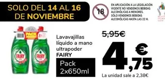 Oferta de Fairy - Lavavajillas Líquido A Mano Ultrapoder por 4,75€ en Supeco