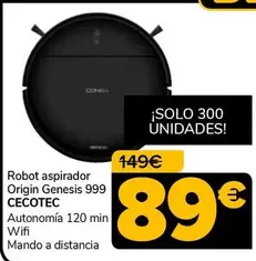 Oferta de Cecotec - Robot Aspirador Origin Genesis 999 por 89€ en Supeco