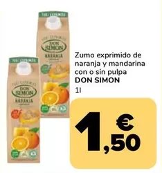 Oferta de Don Simón - Zumo Exprimido De Naranja Y Mandarina Con O Sin Pulpa por 1,5€ en Supeco