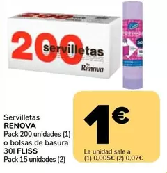 Oferta de Renova - Servilletas/Fliss - Bolsas De Basura por 1€ en Supeco