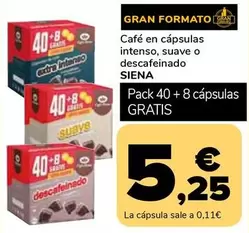 Oferta de Siena - Cafe En Capsulas Intenso , Siave O Descafeinado  por 5,25€ en Supeco