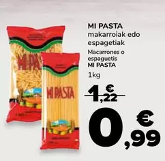 Oferta de Mi Pasta - Macarrones O Espaguetis  por 0,99€ en Supeco