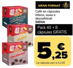 Oferta de Siena - Cafè En Càpsules Intens, Suau O Descafeina por 5,25€ en Supeco