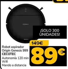 Oferta de Cecotec - Robot Aspirador Origin Genesis 999 por 89€ en Supeco