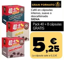 Oferta de Siena - Cafe En Capsulas Intenso, Suave O Descafeinado  por 5,25€ en Supeco