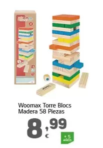 Oferta de Woomax - Torre Blocs Madera 58 Piezas por 8,99€ en HiperDino