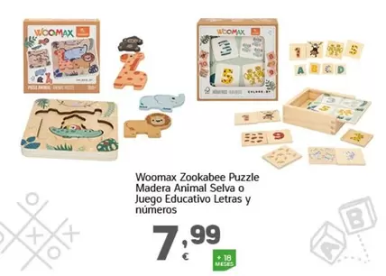 Oferta de Woomax - Zookabe Puzzle Madera Animal Seiva O Juego Educativo Letras Y Numeros por 7,99€ en HiperDino