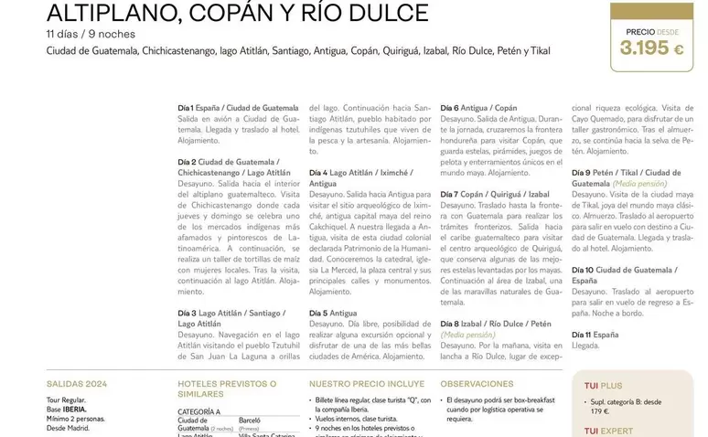 Oferta de Coppan Y Rio Dulce por 3195€ en Tui Travel PLC