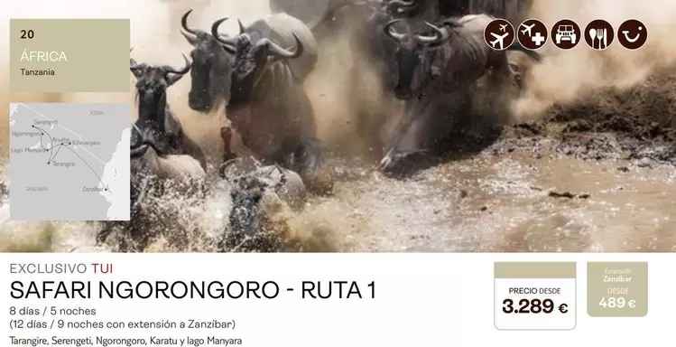 Oferta de Tanzania - Ruta 1 por 3289€ en Tui Travel PLC