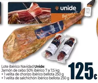 Oferta de Unide - Lote Iberico Navidad Jamon De Cebo 50% Iberico + 1 Velita De Chorizo Iberico Bellota por 125€ en Unide Market